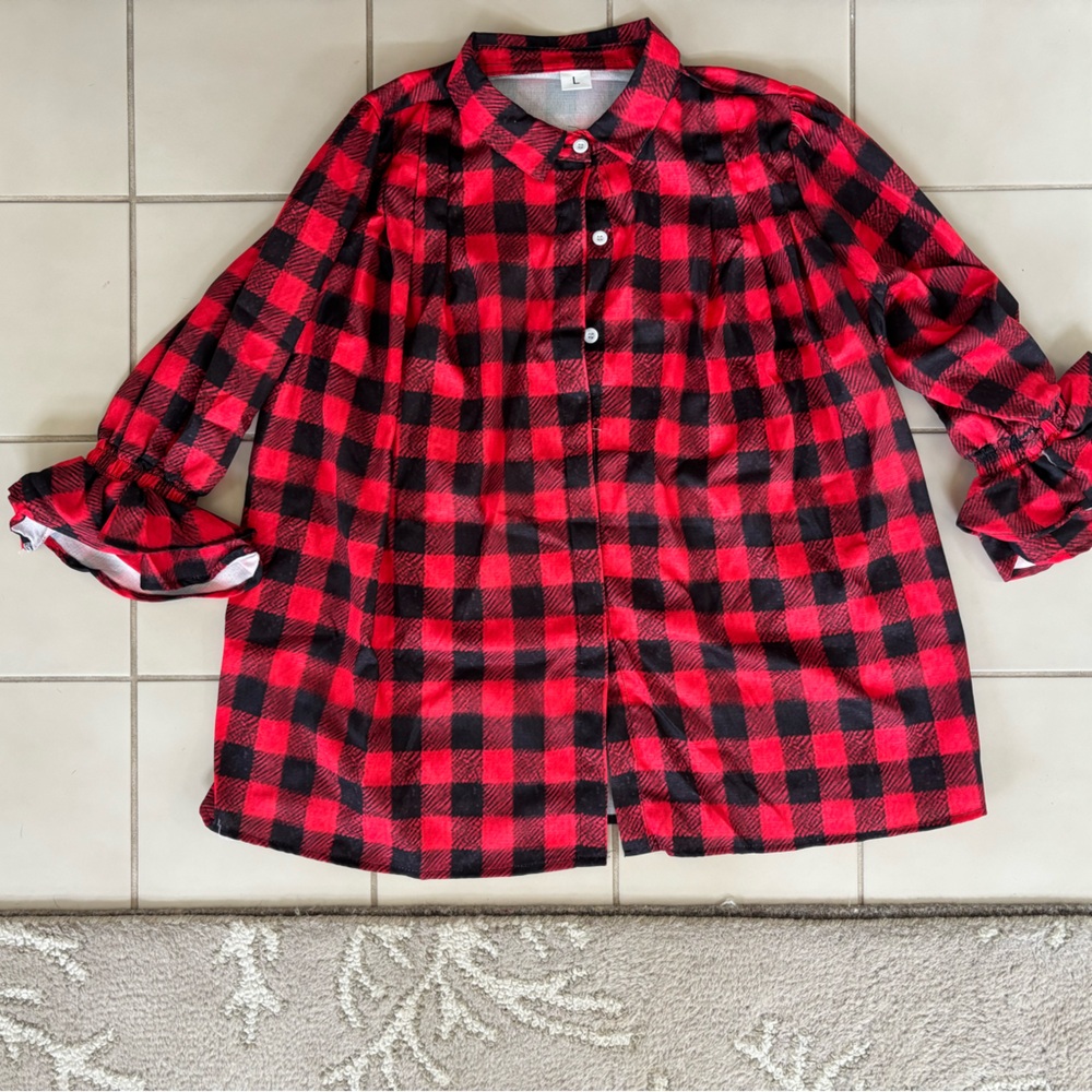 Red and Black Plaid Button-Up Shirt